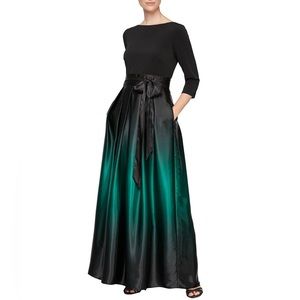Belted Bow Detail Ombre Satin Pleated Ball Gown size 14